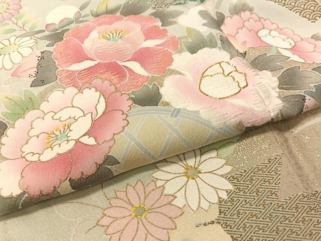 平和屋着物●訪問着　駒刺繍　地紙花文　暈し染め　金彩　正絹　逸品　CABD8128vp