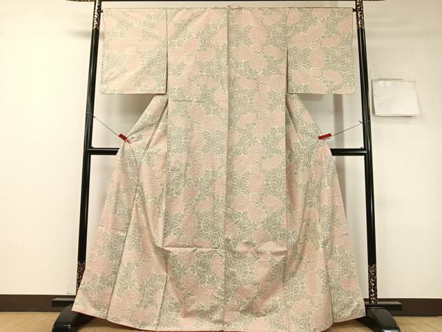 平和屋着物●本場大島紬　白大島　麻の葉菊文　正絹　逸品　CABD8130vp