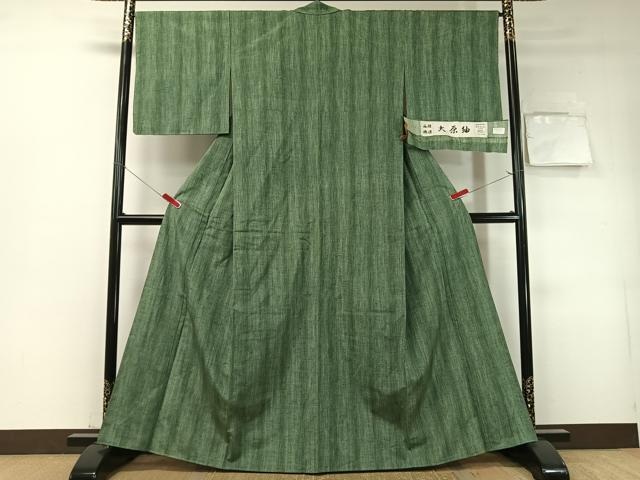 平和屋着物●大原紬　雨縞　証紙付き　正絹　逸品　未使用　CABD8131vp