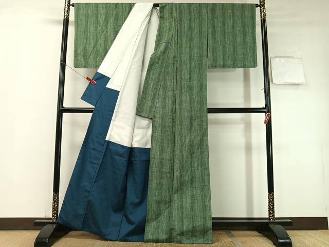 平和屋着物●大原紬　雨縞　証紙付き　正絹　逸品　未使用　CABD8131vp