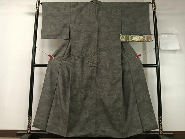 平和屋着物●本場結城玉紬　結織苑　80亀甲　色紙花文　証紙付き　正絹　逸品　CABD8132vp