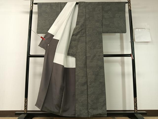 平和屋着物●本場結城玉紬　結織苑　80亀甲　色紙花文　証紙付き　正絹　逸品　CABD8132vp