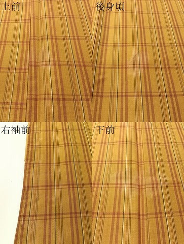 平和屋着物●黄八丈　紬　平織　格子柄　正絹　逸品　未使用　CABD8138vp