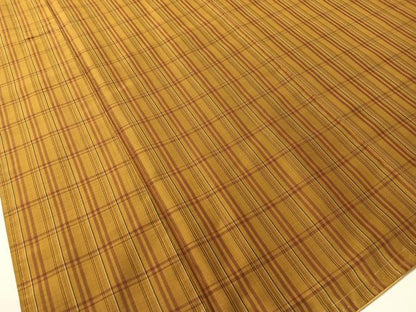 平和屋着物●黄八丈　紬　平織　格子柄　正絹　逸品　未使用　CABD8138vp