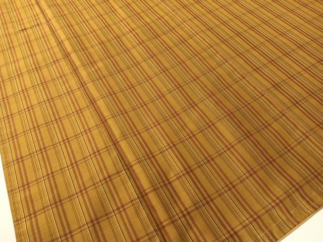 平和屋着物●黄八丈　紬　平織　格子柄　正絹　逸品　未使用　CABD8138vp