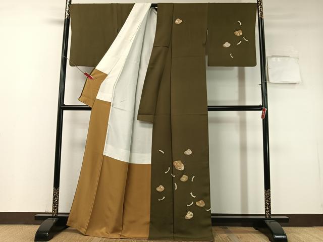 平和屋着物●訪問着　駒刺繍　貝合わせ花文　金彩　正絹　逸品　CABD8141vp