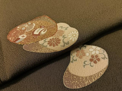 平和屋着物●訪問着　駒刺繍　貝合わせ花文　金彩　正絹　逸品　CABD8141vp
