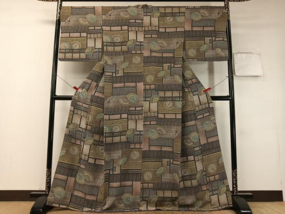 平和屋着物●上質な小紋　番傘　正絹　逸品　CABD8142vp
