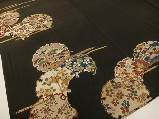 平和屋着物●アンティーク　大正ロマン　黒留袖　駒刺繍　霞雪輪花文　金彩　正絹　逸品　CABD8145vp