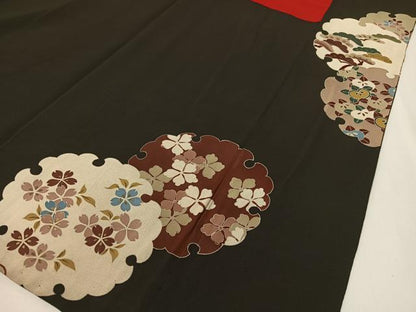 平和屋着物●アンティーク　大正ロマン　黒留袖　駒刺繍　霞雪輪花文　金彩　正絹　逸品　CABD8145vp