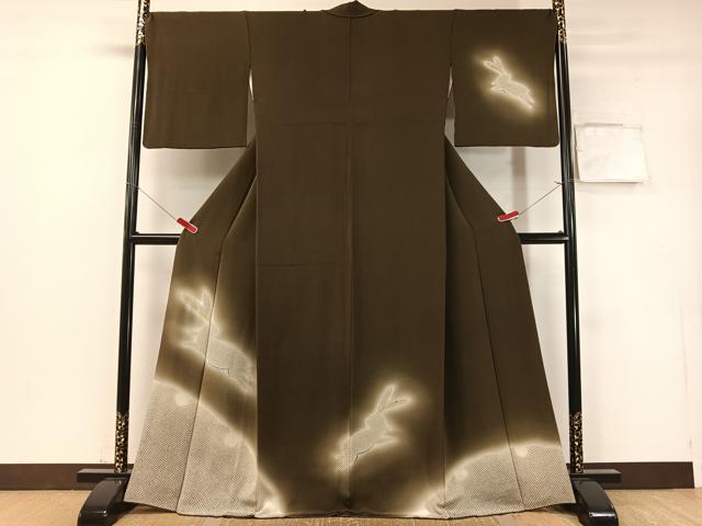 平和屋着物●訪問着　雪輪飛び兎　暈し染め　金銀彩　鬼しぼ縮緬　正絹　逸品　CABD8147vp