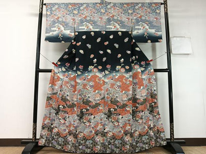 平和屋着物●訪問着　更紗吉祥文　暈し染め　黒地　金彩　正絹　逸品　CABD8149vp