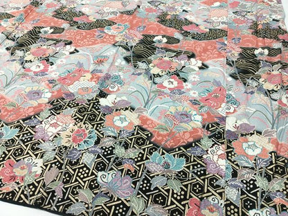 平和屋着物●訪問着　更紗吉祥文　暈し染め　黒地　金彩　正絹　逸品　CABD8149vp