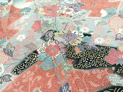 平和屋着物●訪問着　更紗吉祥文　暈し染め　黒地　金彩　正絹　逸品　CABD8149vp