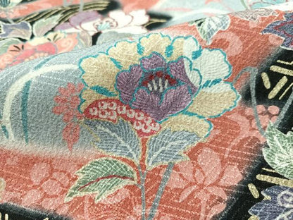 平和屋着物●訪問着　更紗吉祥文　暈し染め　黒地　金彩　正絹　逸品　CABD8149vp