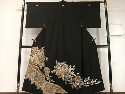 平和屋着物●豪華黒留袖　刺繍　正倉院鳳凰更紗　暈し染め　金彩　正絹　逸品　CABD8150vp