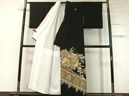 平和屋着物●豪華黒留袖　刺繍　正倉院鳳凰更紗　暈し染め　金彩　正絹　逸品　CABD8150vp