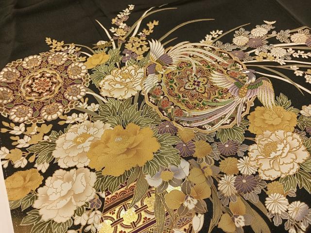 平和屋着物●豪華黒留袖　刺繍　正倉院鳳凰更紗　暈し染め　金彩　正絹　逸品　CABD8150vp