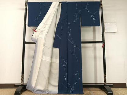 平和屋着物●上質な小紋　天然泥藍染　藍染苑　吉祥文　反端付き　正絹　逸品　CABD8152vp