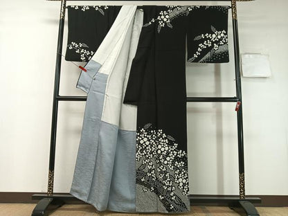 平和屋着物●訪問着　総絞り　流水枝垂れ花文　黒地　金彩　正絹　逸品　CABD8153vp