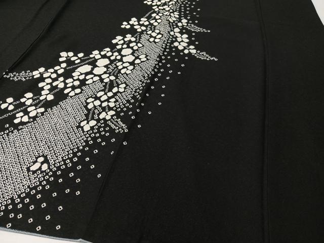 平和屋着物●訪問着　総絞り　流水枝垂れ花文　黒地　金彩　正絹　逸品　CABD8153vp