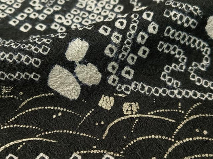 平和屋着物●訪問着　総絞り　流水枝垂れ花文　黒地　金彩　正絹　逸品　CABD8153vp
