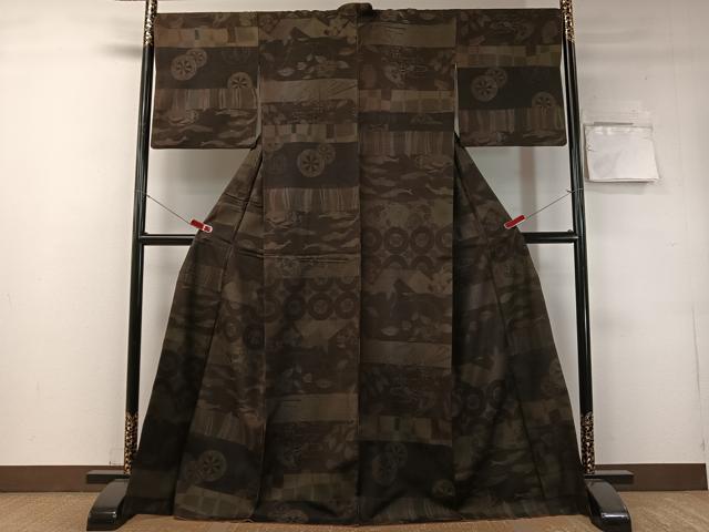 平和屋着物●上質な紬　百柄　横段文　ロング丈　正絹　逸品　CABD8155vp