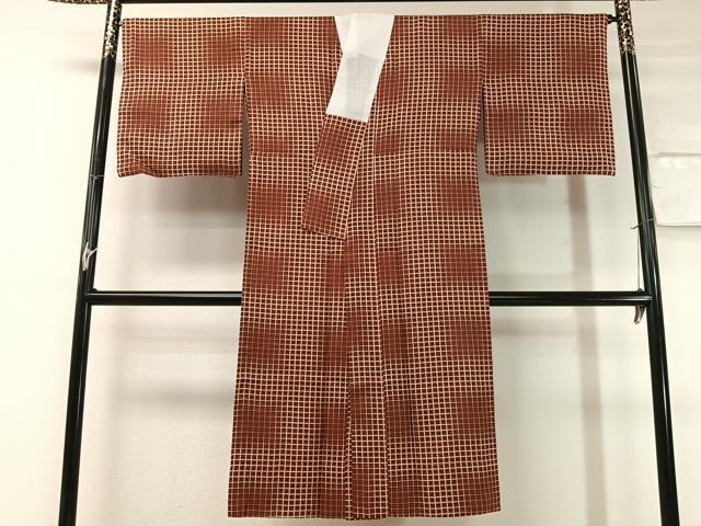 平和屋着物●長襦袢　無双仕立て　変わり格子文　広衿仕立て　正絹　逸品　CABD8157vp