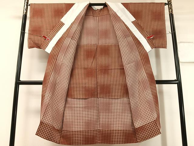 平和屋着物●長襦袢　無双仕立て　変わり格子文　広衿仕立て　正絹　逸品　CABD8157vp