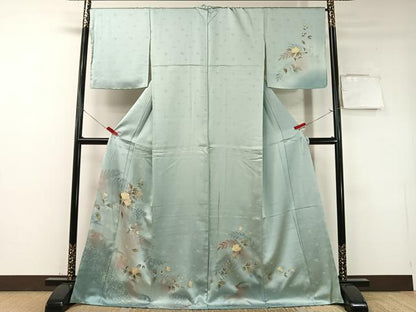 平和屋着物●訪問着　草花文　暈し染め　金銀彩　ロング丈　正絹　逸品　未使用　CABD8160vp