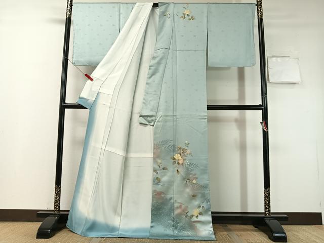 平和屋着物●訪問着　草花文　暈し染め　金銀彩　ロング丈　正絹　逸品　未使用　CABD8160vp