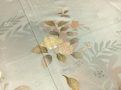 平和屋着物●訪問着　草花文　暈し染め　金銀彩　ロング丈　正絹　逸品　未使用　CABD8160vp