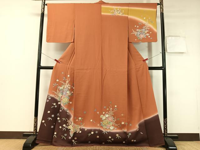 平和屋着物●訪問着　草花文　暈し染め　金彩　正絹　逸品　CABD8161vp