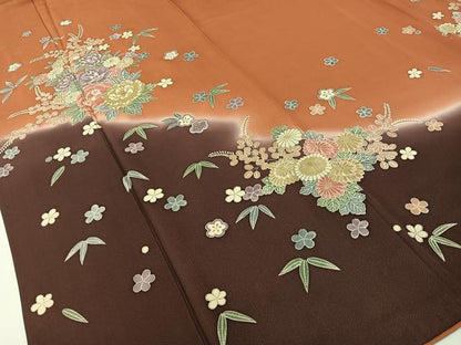 平和屋着物●訪問着　草花文　暈し染め　金彩　正絹　逸品　CABD8161vp
