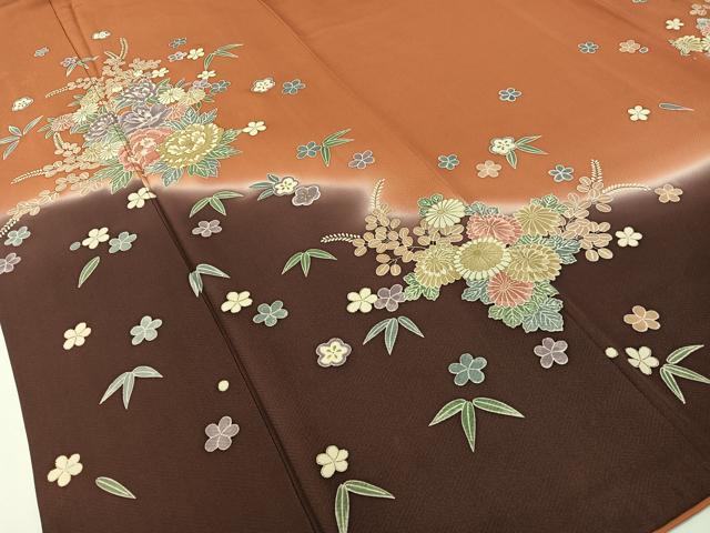 平和屋着物●訪問着　草花文　暈し染め　金彩　正絹　逸品　CABD8161vp