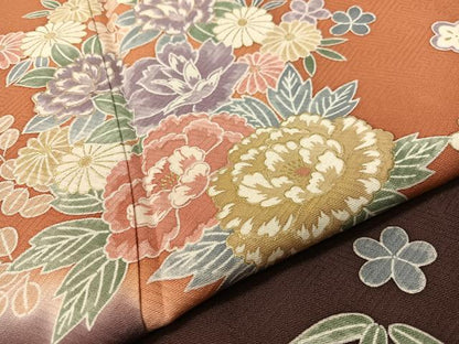 平和屋着物●訪問着　草花文　暈し染め　金彩　正絹　逸品　CABD8161vp