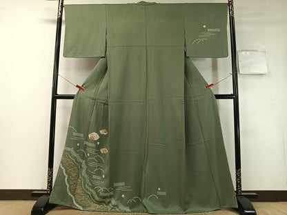 平和屋着物●訪問着　絞り　刺繍　地紙花文　金彩　正絹　逸品　未使用　CABD8162vp