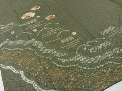 平和屋着物●訪問着　絞り　刺繍　地紙花文　金彩　正絹　逸品　未使用　CABD8162vp