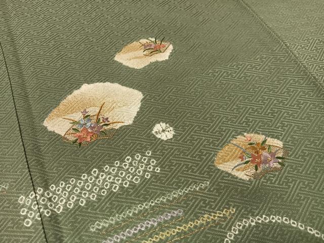 平和屋着物●訪問着　絞り　刺繍　地紙花文　金彩　正絹　逸品　未使用　CABD8162vp
