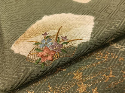 平和屋着物●訪問着　絞り　刺繍　地紙花文　金彩　正絹　逸品　未使用　CABD8162vp