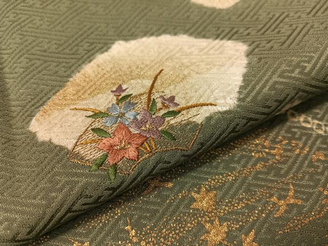平和屋着物●訪問着　絞り　刺繍　地紙花文　金彩　正絹　逸品　未使用　CABD8162vp