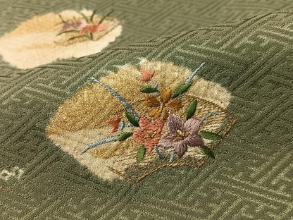 平和屋着物●訪問着　絞り　刺繍　地紙花文　金彩　正絹　逸品　未使用　CABD8162vp