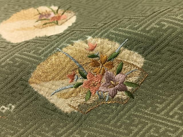 平和屋着物●訪問着　絞り　刺繍　地紙花文　金彩　正絹　逸品　未使用　CABD8162vp