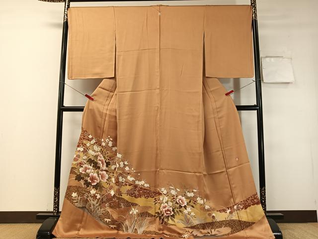 平和屋着物●豪華色留袖　作家物　流水草花文　金彩　ロング丈　正絹　逸品　CABD8163vp