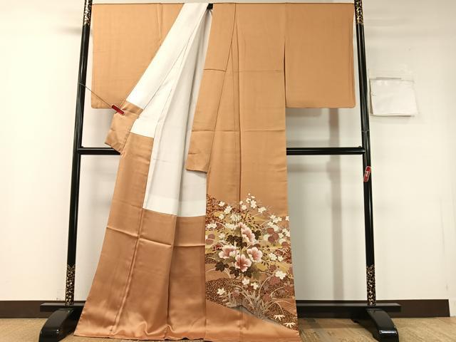 平和屋着物●豪華色留袖　作家物　流水草花文　金彩　ロング丈　正絹　逸品　CABD8163vp