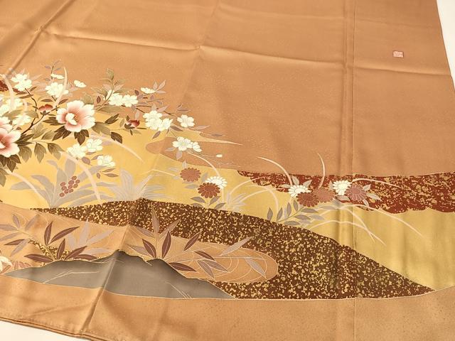 平和屋着物●豪華色留袖　作家物　流水草花文　金彩　ロング丈　正絹　逸品　CABD8163vp
