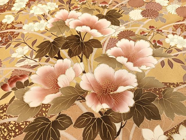 平和屋着物●豪華色留袖　作家物　流水草花文　金彩　ロング丈　正絹　逸品　CABD8163vp