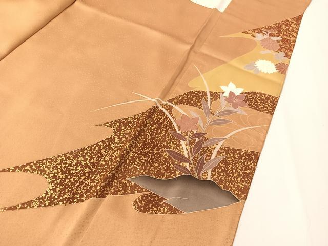 平和屋着物●豪華色留袖　作家物　流水草花文　金彩　ロング丈　正絹　逸品　CABD8163vp