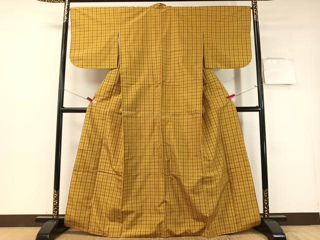 平和屋着物●本場黄八丈　平織　格子柄　正絹　逸品　CABD8168vp