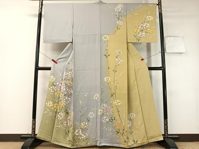 平和屋着物●訪問着　友禅　枝花文　暈し染め　正絹　逸品　CABD8169vp